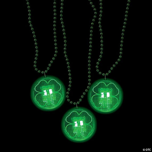 St. Patrick's Day Shamrock Light-Up Necklaces - 12 Pc.