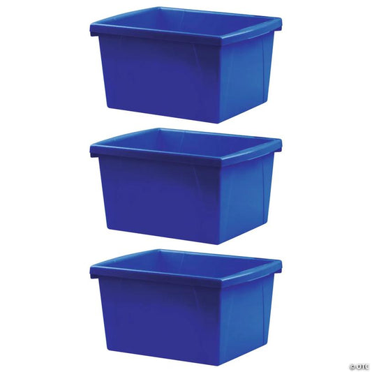 Storex 4 Gallon Storage Bin, Blue, Pack of 3