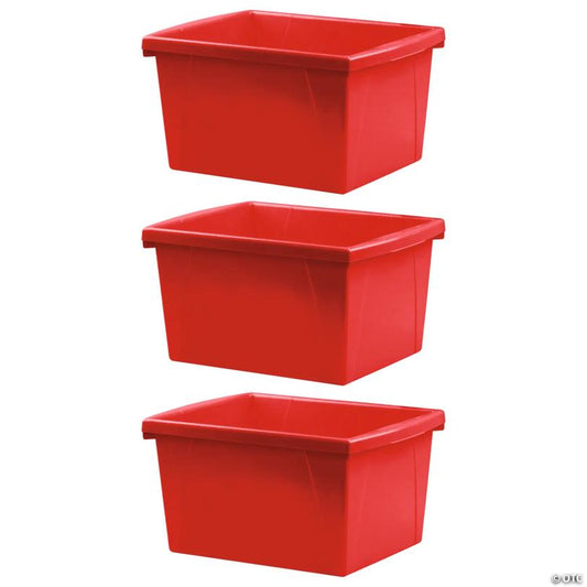 Storex 4 Gallon Storage Bin, Red, Pack of 3