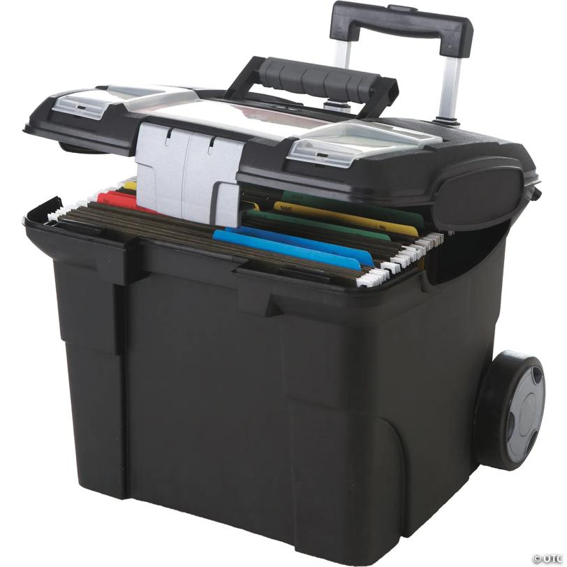 Storex Premium File Box with Wheels, Black