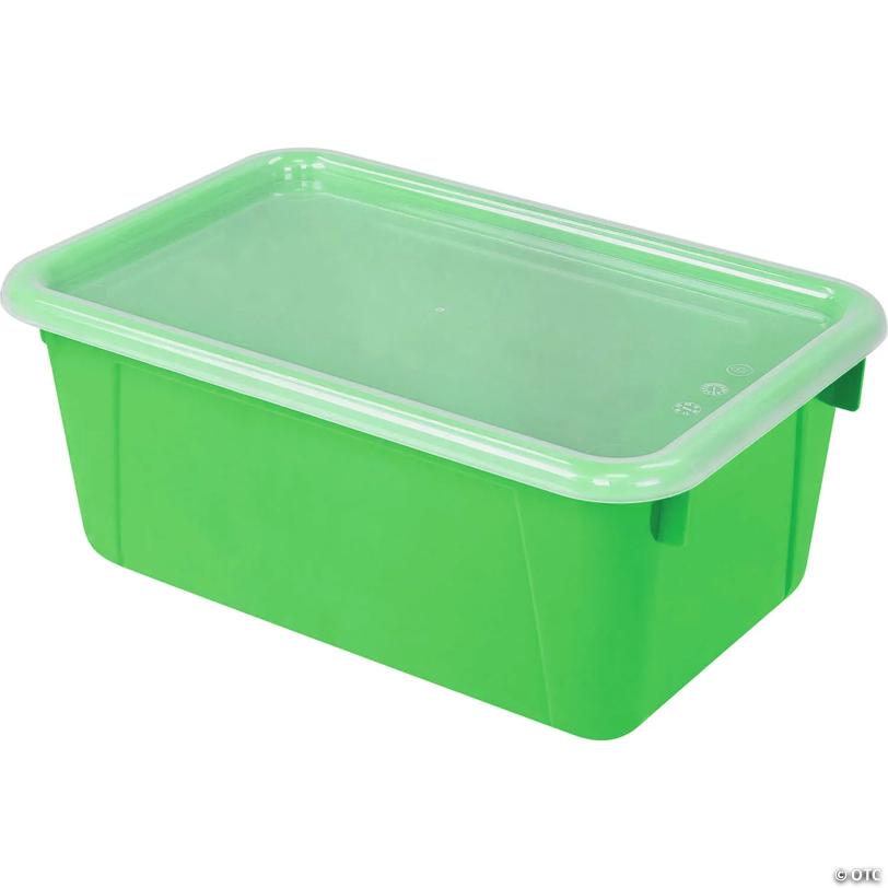 Storex Small Cubby Bin, with Cover, Classroom Green, Set of 3