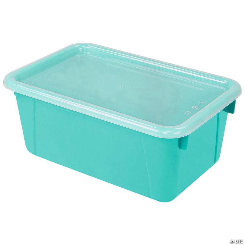 Storex Small Cubby Bin, with Cover, Classroom Teal, Set of 3
