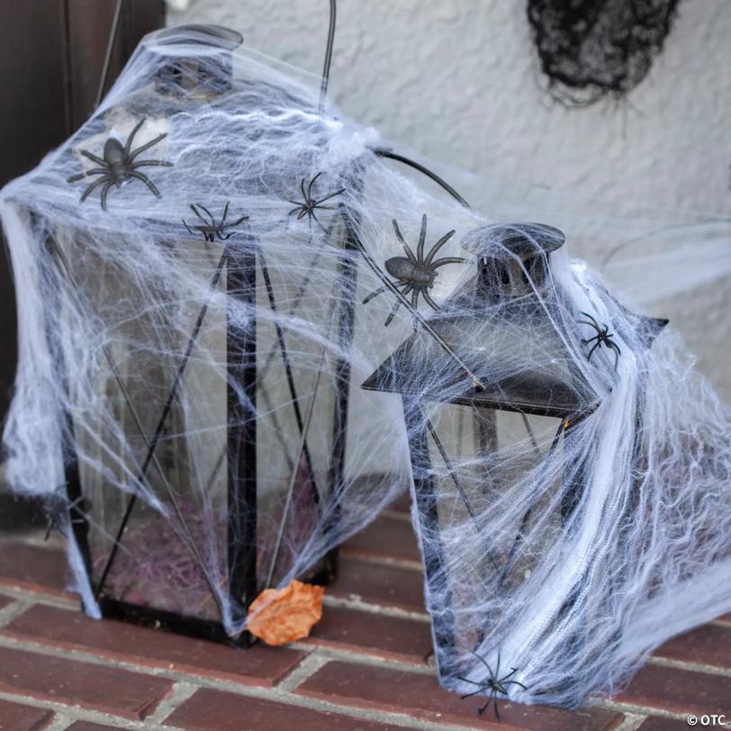 Stretchable Spider Web Halloween Decorations with Spiders - 12 Pc.