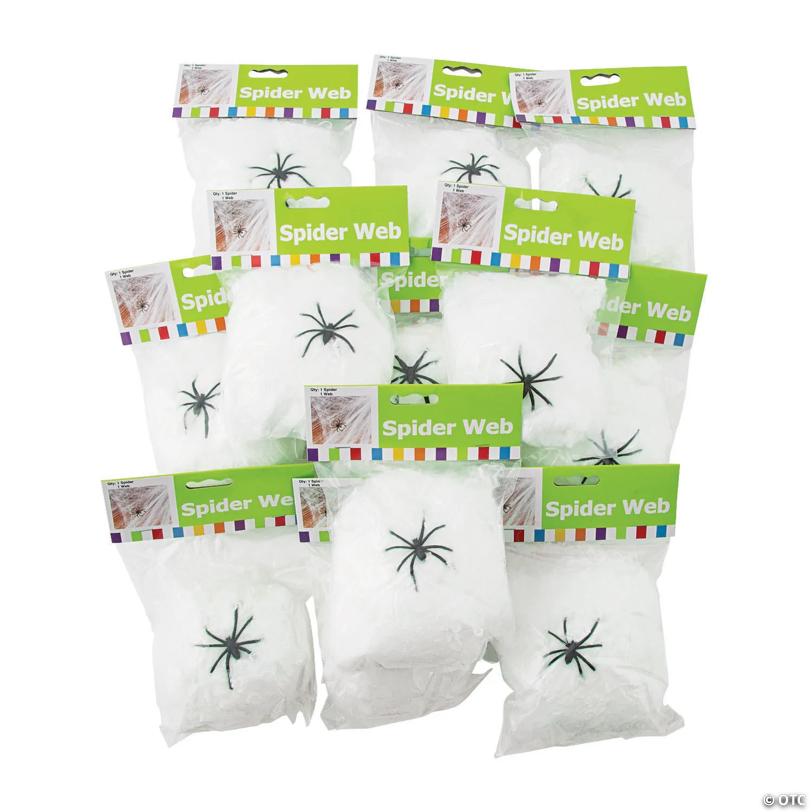 Stretchable Spider Web Halloween Decorations with Spiders - 12 Pc.