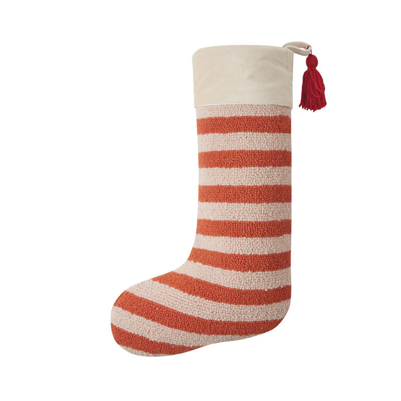 Stripe Wool Hook Stocking With Tassel