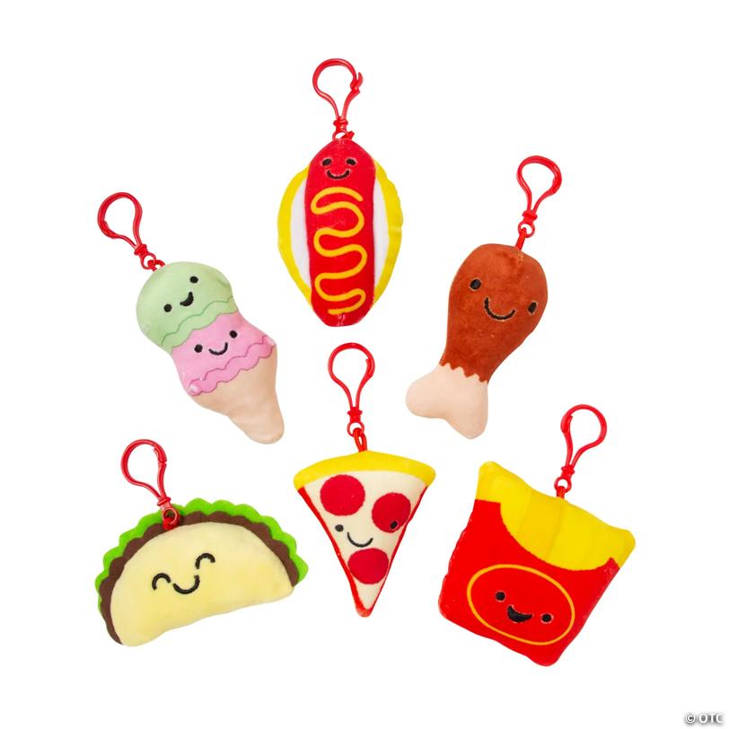 Stuffed Fast-Food Backpack Clip Keychains - 12 Pc.
