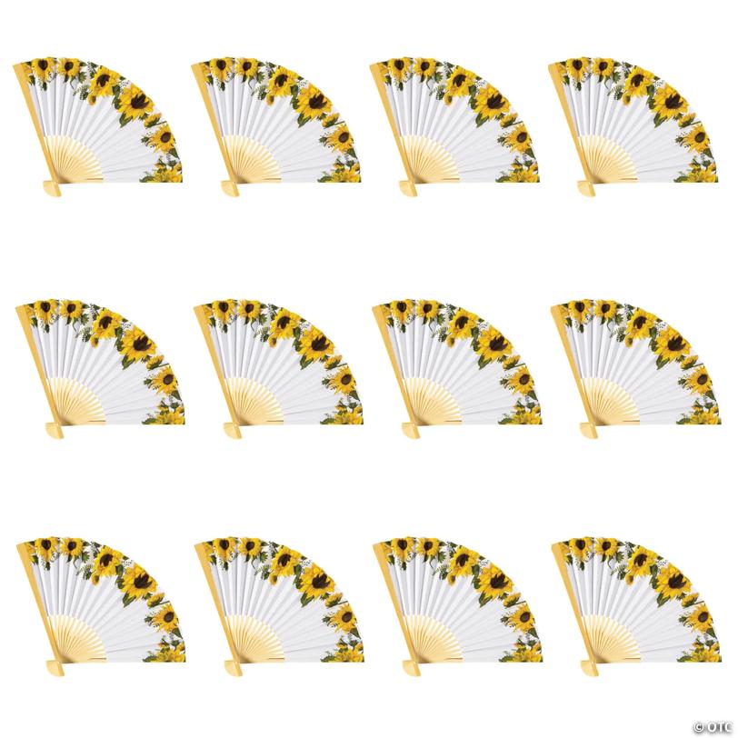 Sunflower Printed Folding Hand Fans - 12 Pc. | USA Decoration®