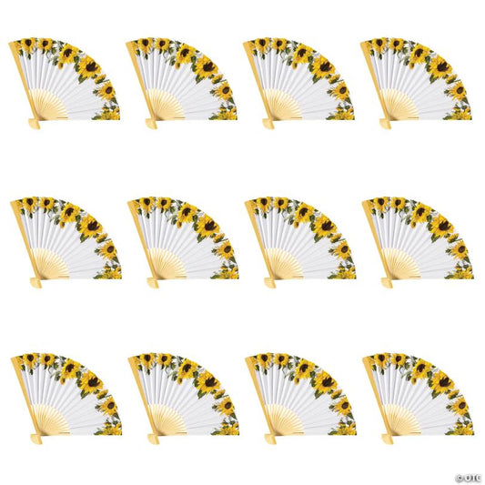 Sunflower Printed Folding Hand Fans - 12 Pc. | USA Decoration®