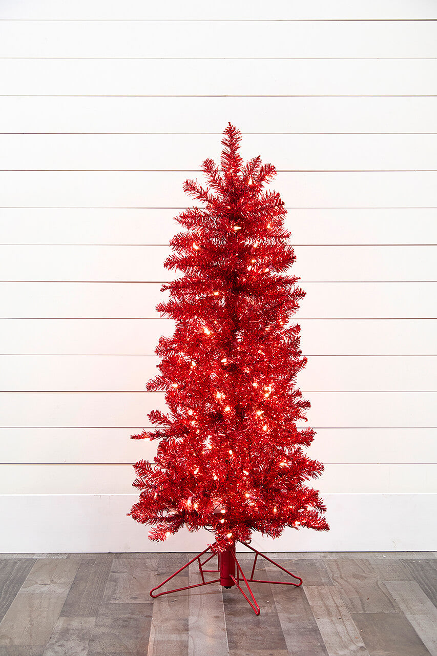 4 Foot Red Tinsel Artificial Christmas Tree