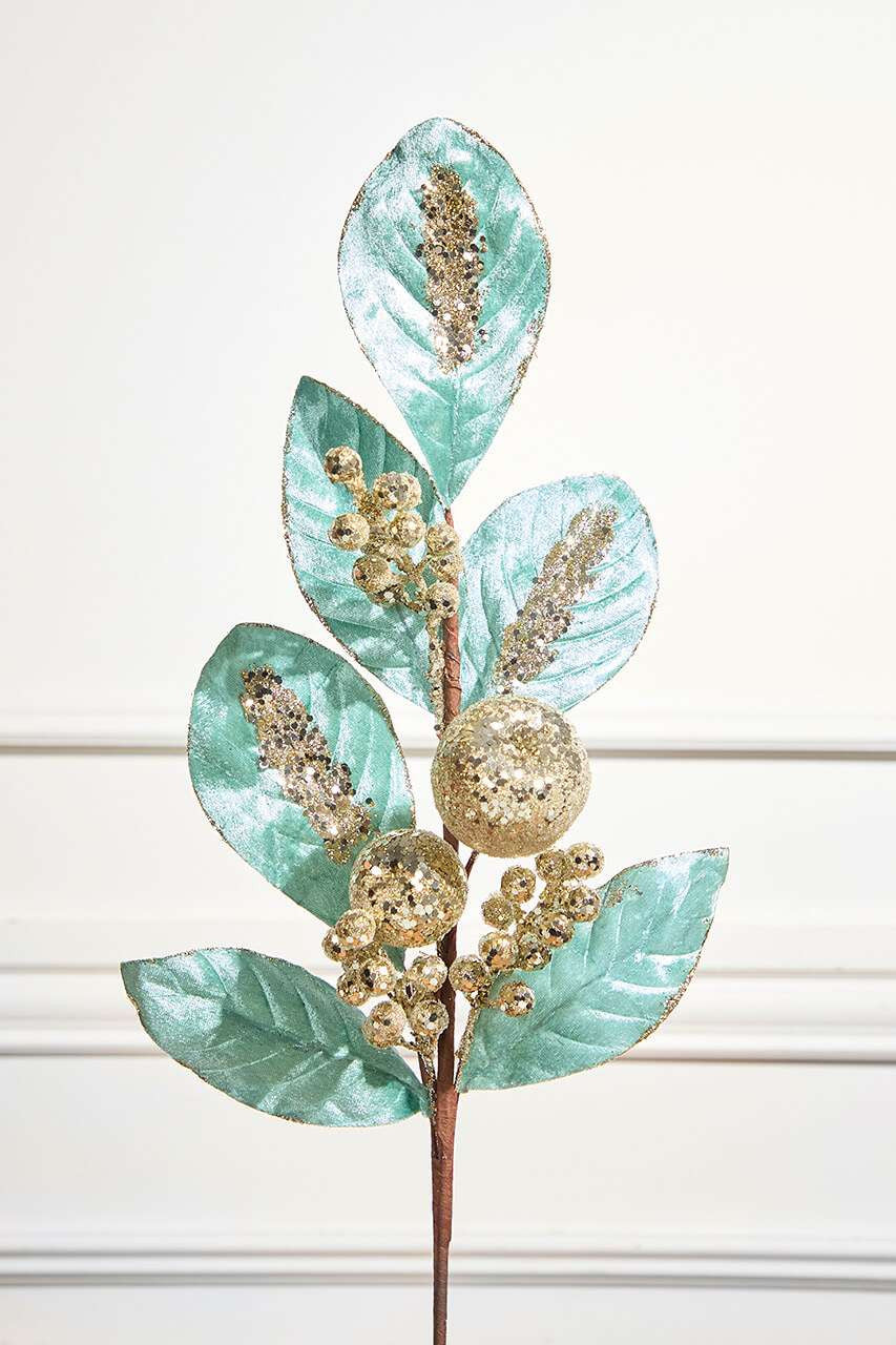 25.5" Teal Velvet Berry Spray Elegant Artificial Christmas Stem for Holiday Tree and Floral Arrangements