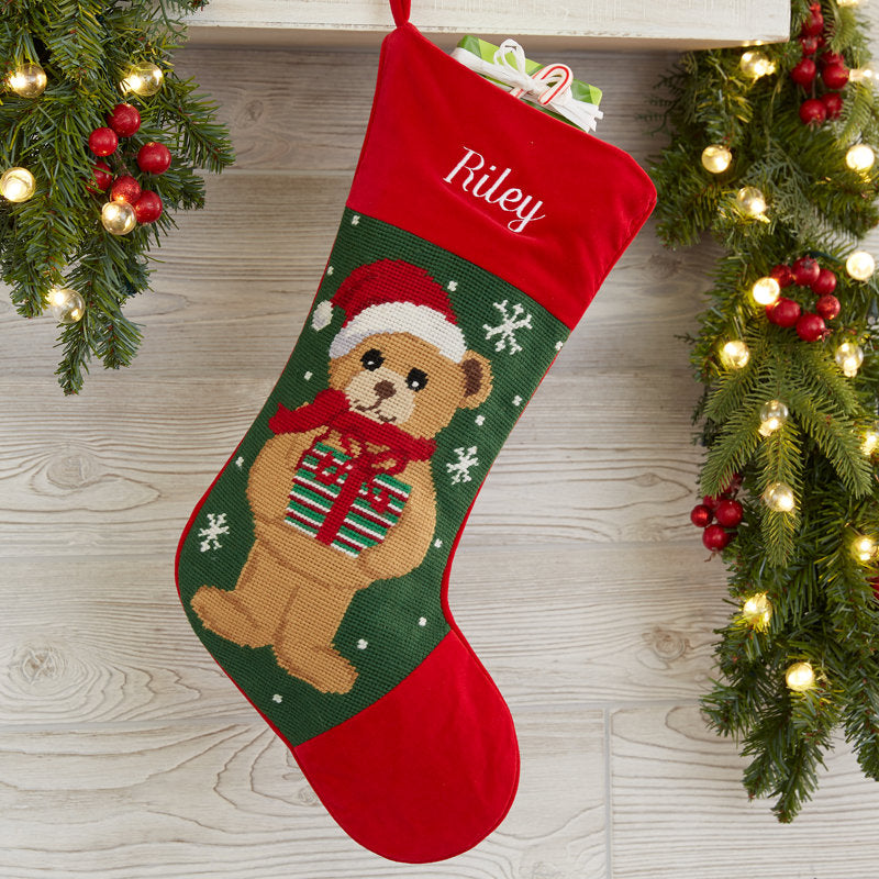 Teddy Bear Personalized Needlepoint Stocking