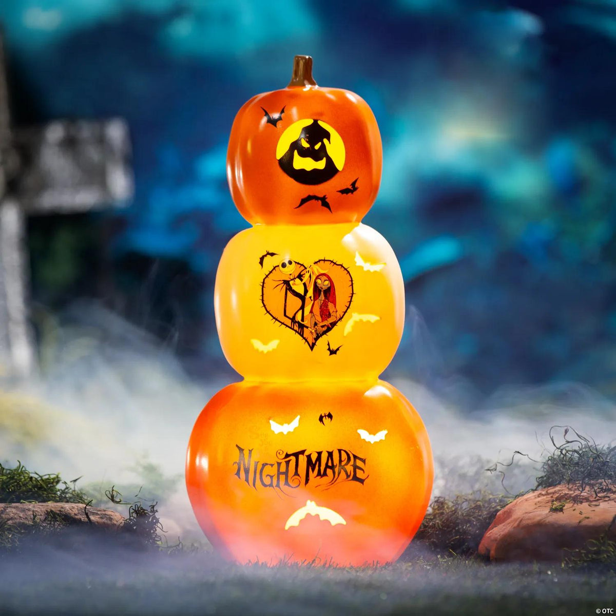 Light-up stacked pumpkins Nightmare Before Christmas tabletop decoration