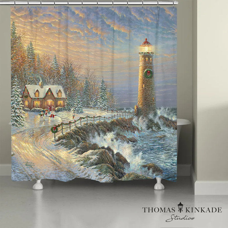 Thomas Kinkade Christmas Lighthouse Shower Curtain
