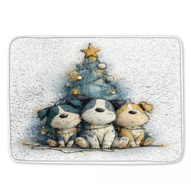 Three Puppies Christmas Tree Bath Mat