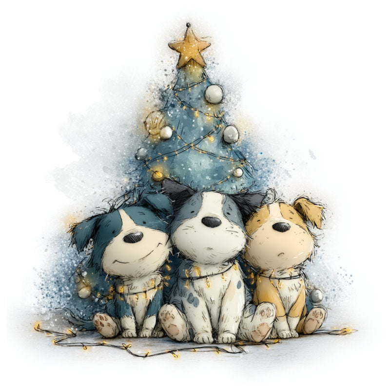 Three Puppies Christmas Tree Bath Mat