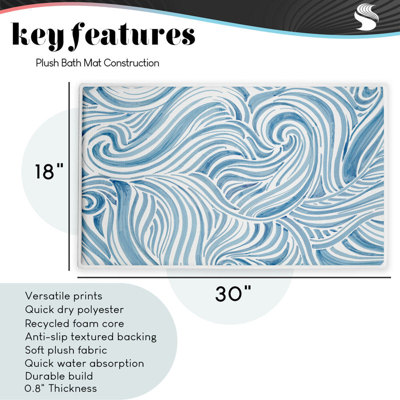 Tis The Season Ski Slopes Printed Plush Bath Mat and Bath Rug, design by Caverly Smith, 18"x30"