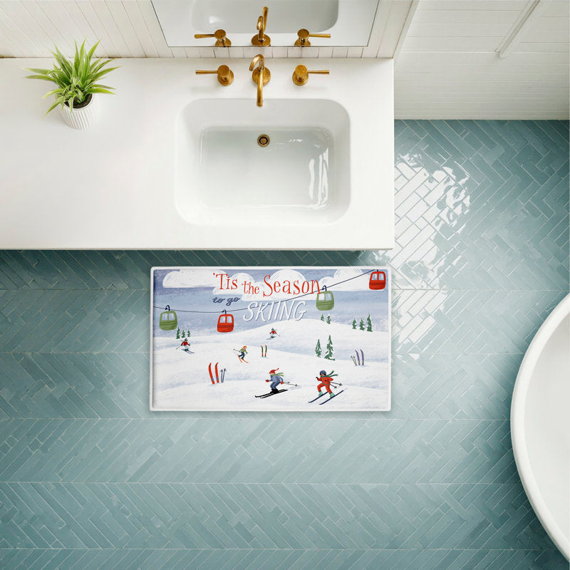 Tis The Season Ski Slopes Printed Plush Bath Mat and Bath Rug, design by Caverly Smith, 18"x30"