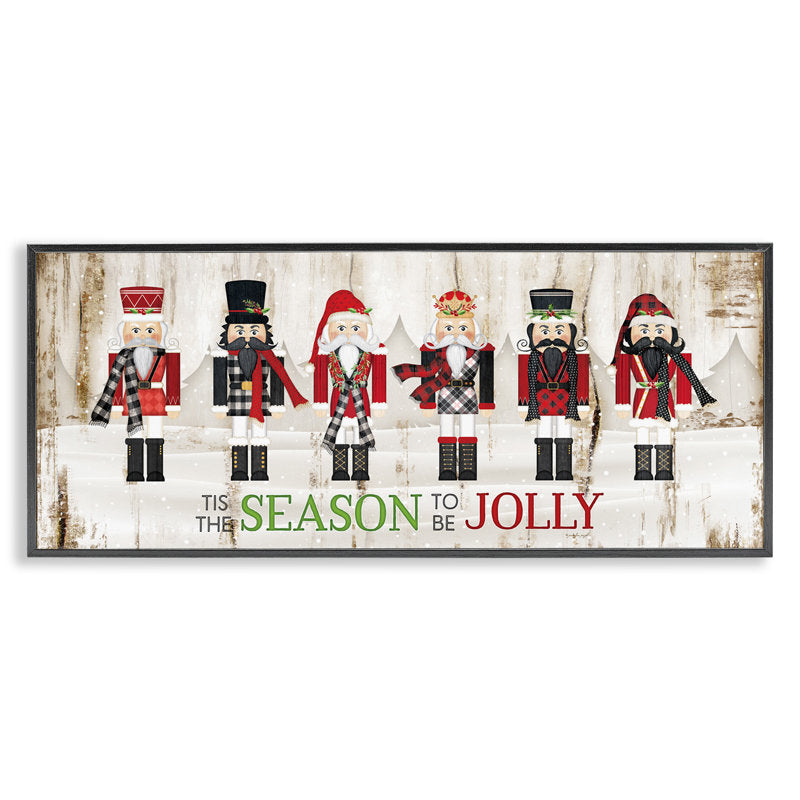 To Be Jolly Festive Phrase Winter Christmas Nutcrackers Oversized White Framed Giclee Texturized Art By Jennifer Pugh