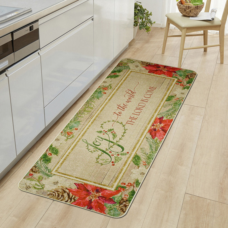 Toolleen Non-Slip Floral Christmas Doormat