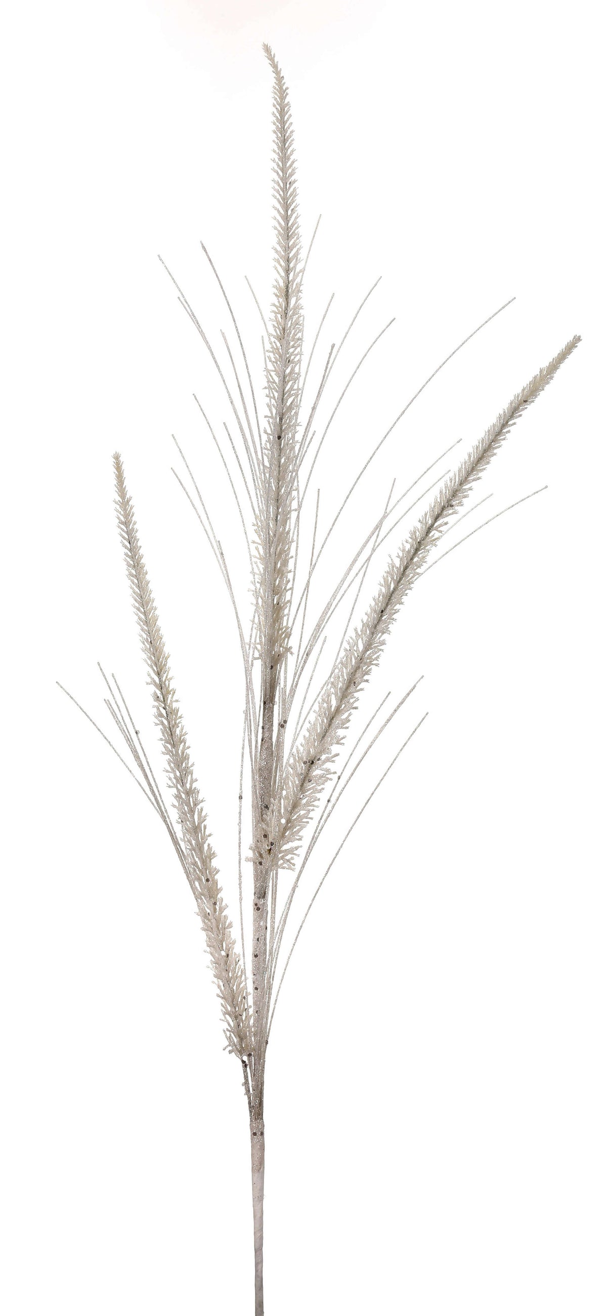 34” Glitter Mica Triple Spike Grass Spray - White