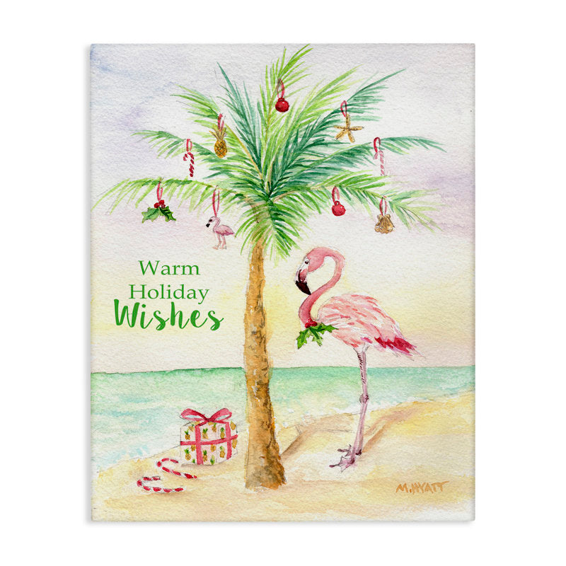 Tropical Flamingo Christmas Nautical Palm Tree - Floater Frame Painting Print