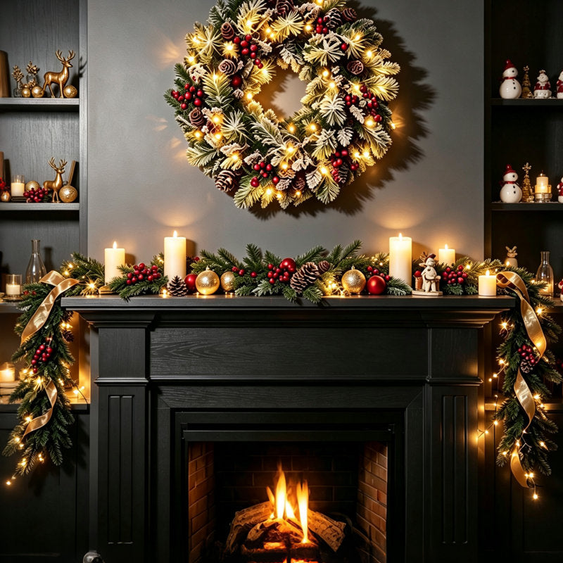 5 ft Artificial Autumn Garland styled along a festive mantel