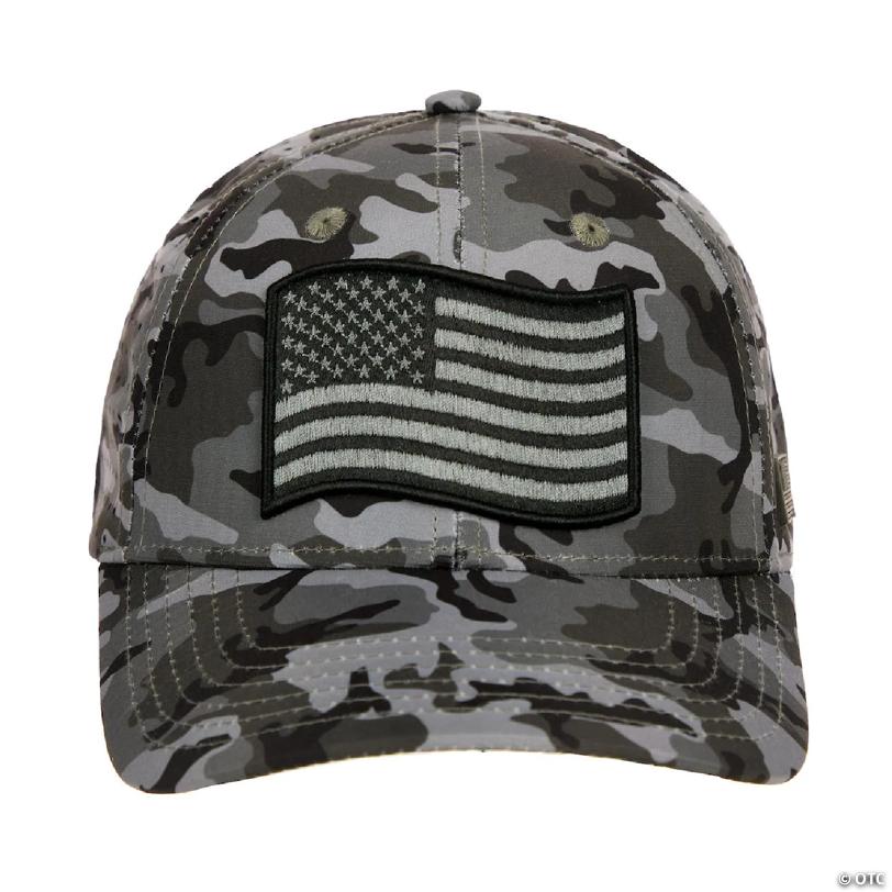USA American Flag Patch 6-Panel Gray Camo Pre-Curved Snapback Hat