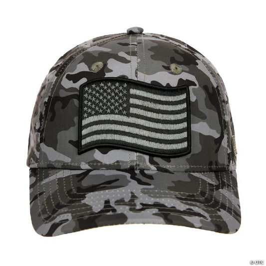 USA American Flag Patch 6-Panel Gray Camo Pre-Curved Snapback Hat