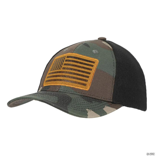 USA American Flag Patch 6-Panel Green Camo Pre-Curved Snapback Hat