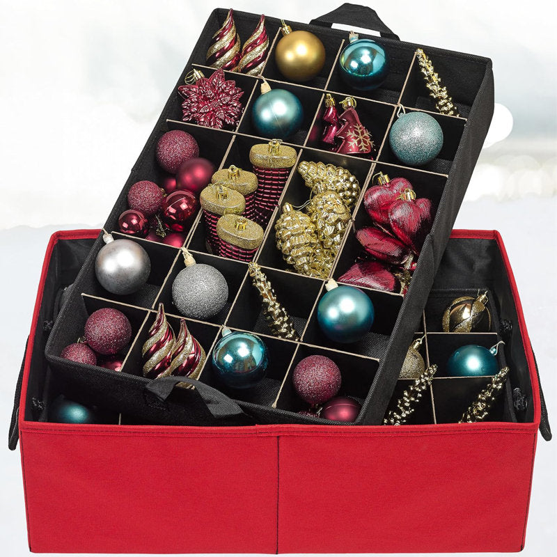Under Bed Christmas Ornament Storage Box With Dividers And 2 Trays - Fits Up To 48 - 3" Ornaments