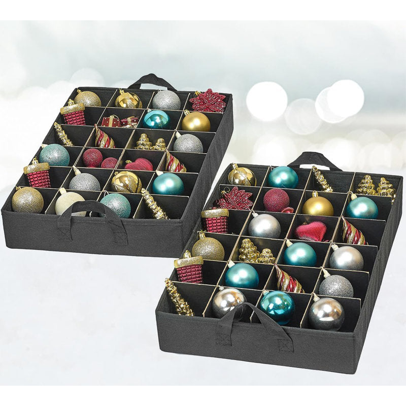 Under Bed Christmas Ornament Storage Box With Dividers And 2 Trays - Fits Up To 48 - 3" Ornaments