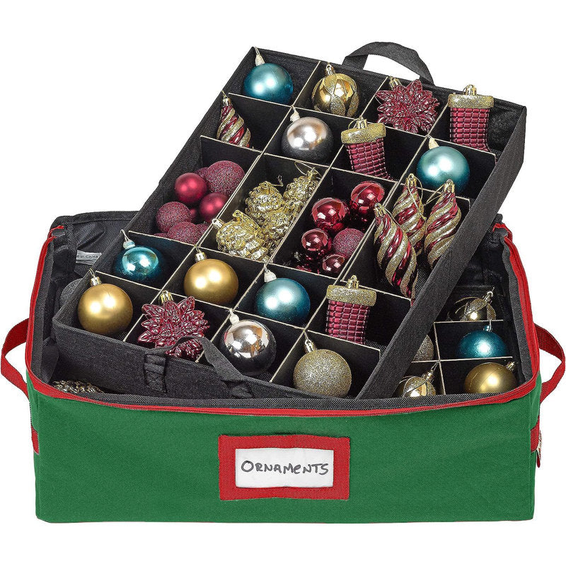 Underbed Christmas Ornament Storage Box With Dividers, 2 Individual Removable Trays Fits Up To 48-3"