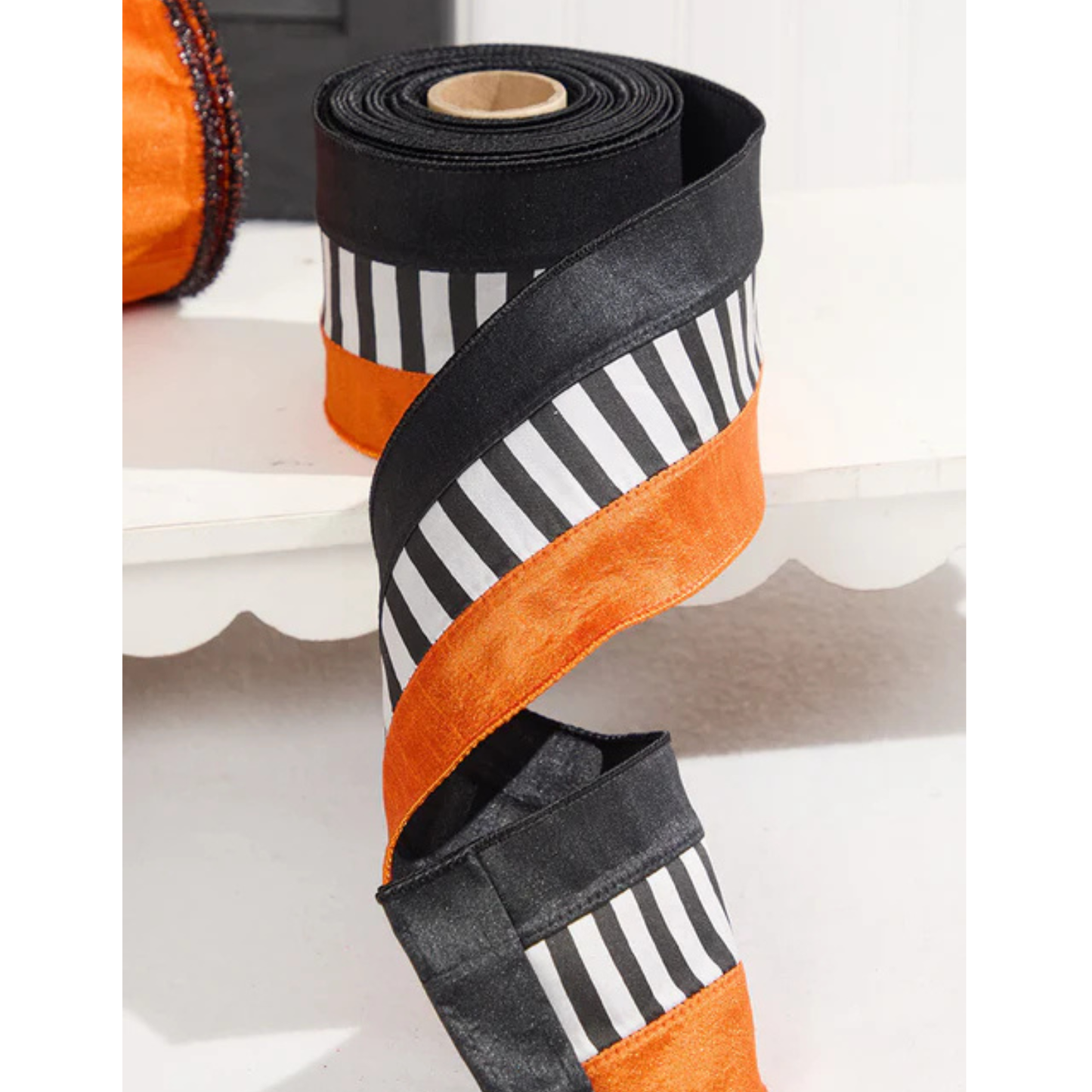 4" x 10 Yard Black and White Striped Ribbon Wired Halloween Ribbon for Wreaths, Crafts & Décor