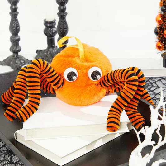 5" x 15" Orange Faux Fur Spider Fuzzy Halloween Prop for Spooky Displays