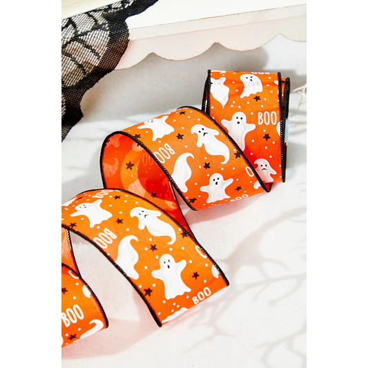 2.5" x 10 Yard Ghosts & Boo Ribbon Halloween Wired Ribbon for Crafts, Wreaths & Décor