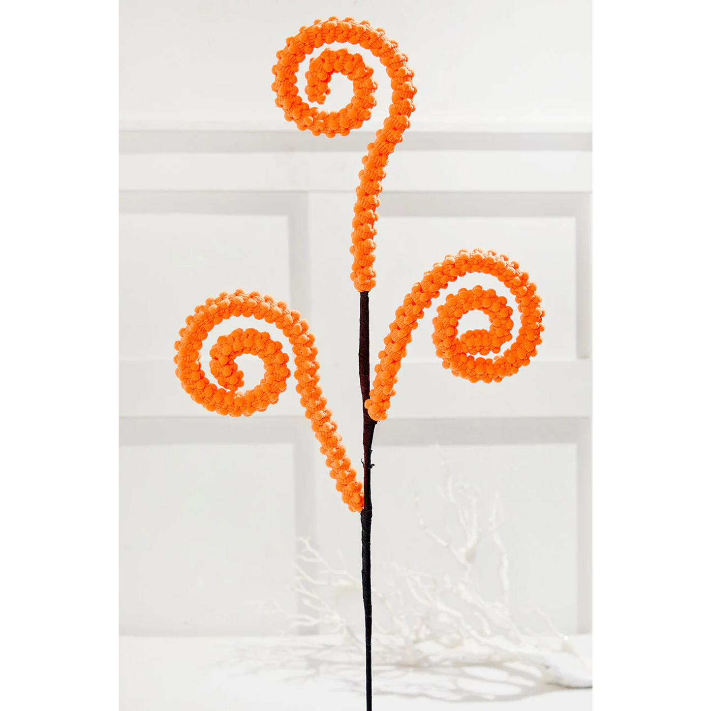 28" Orange Puff Chenille Spiral Curly Spray Festive Fall & Halloween Floral Accent