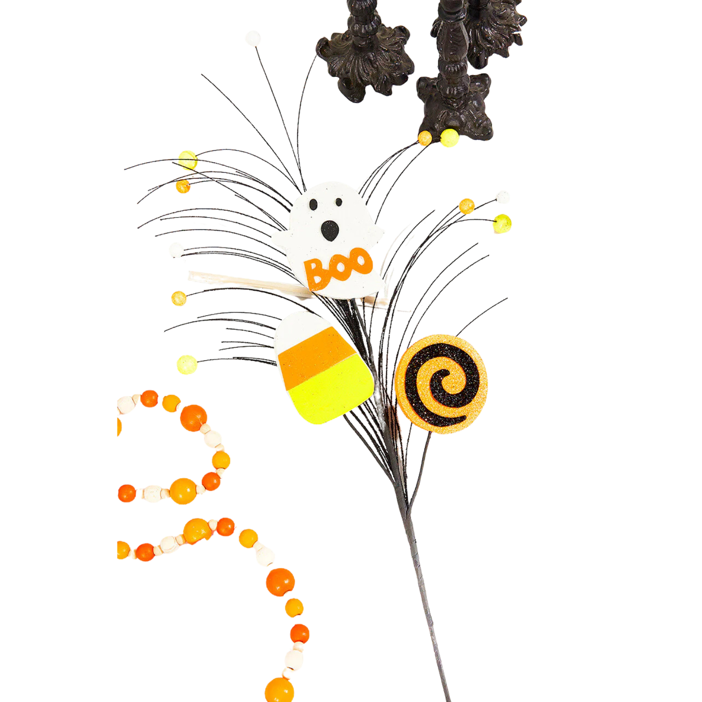 28" Ghost Candy Corn Lollipop Spray Halloween Pick for Wreaths, Centerpieces & Crafts