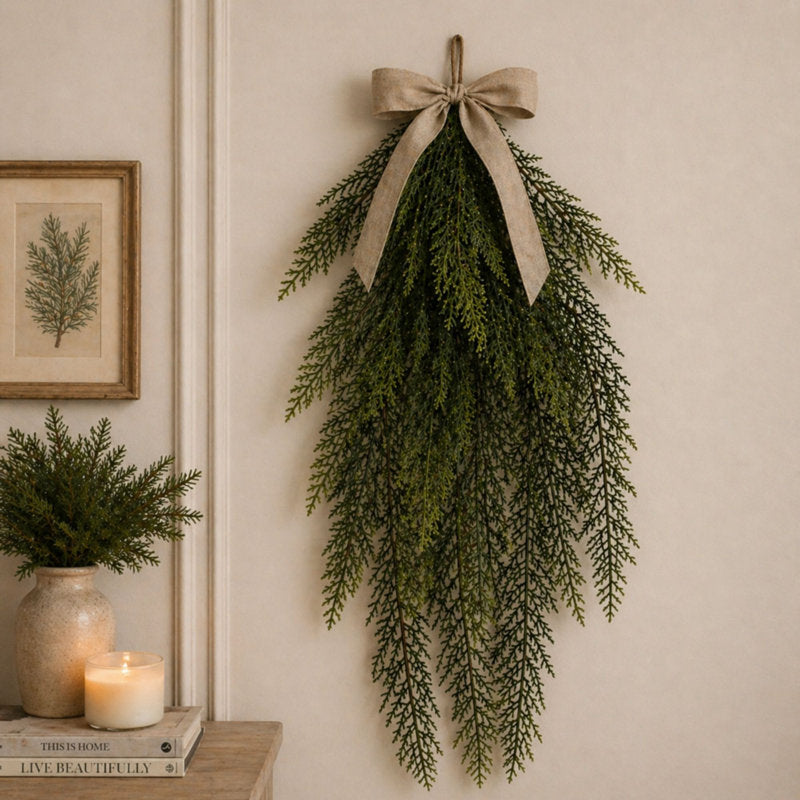 100 ft Christmas Tinsel Garland draped across a fireplace mantel