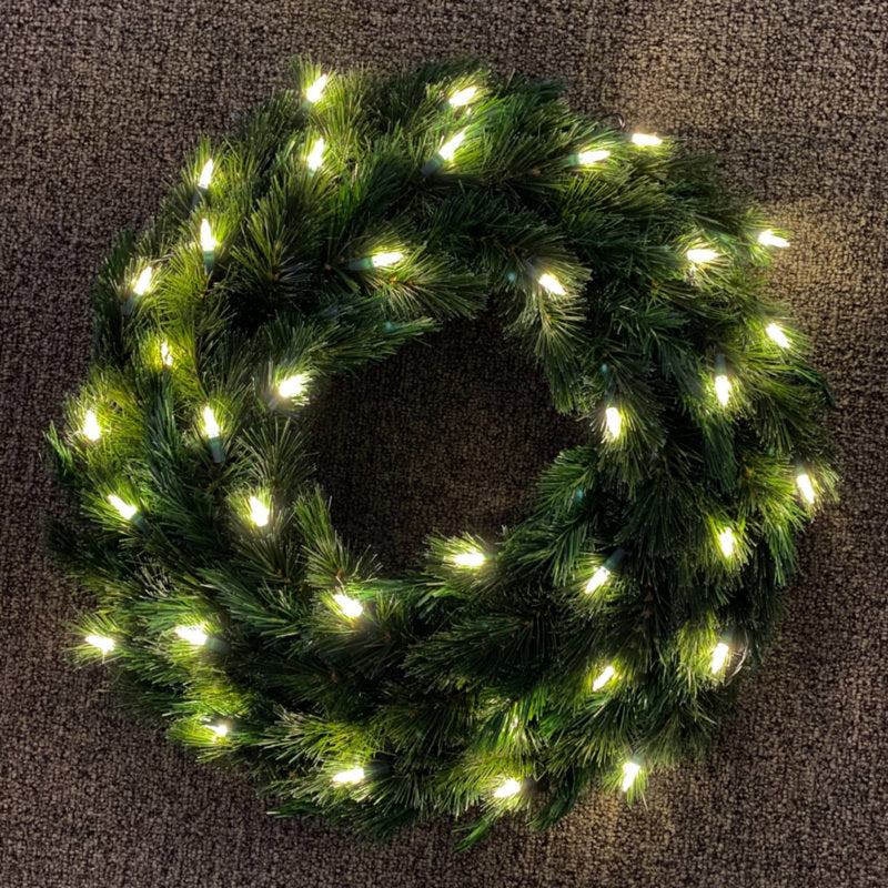 24" Pre-Lit Artificial Christmas Wreath as a festive door display