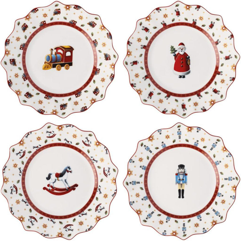Villeroy & Boch Toy's Delight Anniversary Christmas Collection Plate Set of 4, 1 Each of Santa, Nutcracker, Locomotive and Rocking Horse, Premium Porcelain, 4-piece Assorted Set, 9.5 x 1 in