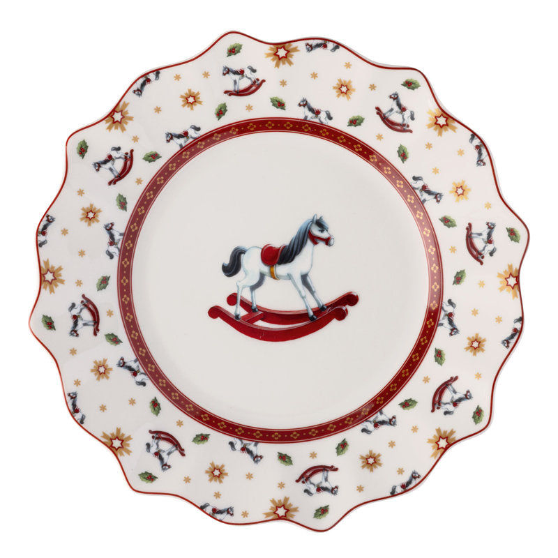 Villeroy & Boch Toy's Delight Anniversary Christmas Collection Plate Set of 4, 1 Each of Santa, Nutcracker, Locomotive and Rocking Horse, Premium Porcelain, 4-piece Assorted Set, 9.5 x 1 in