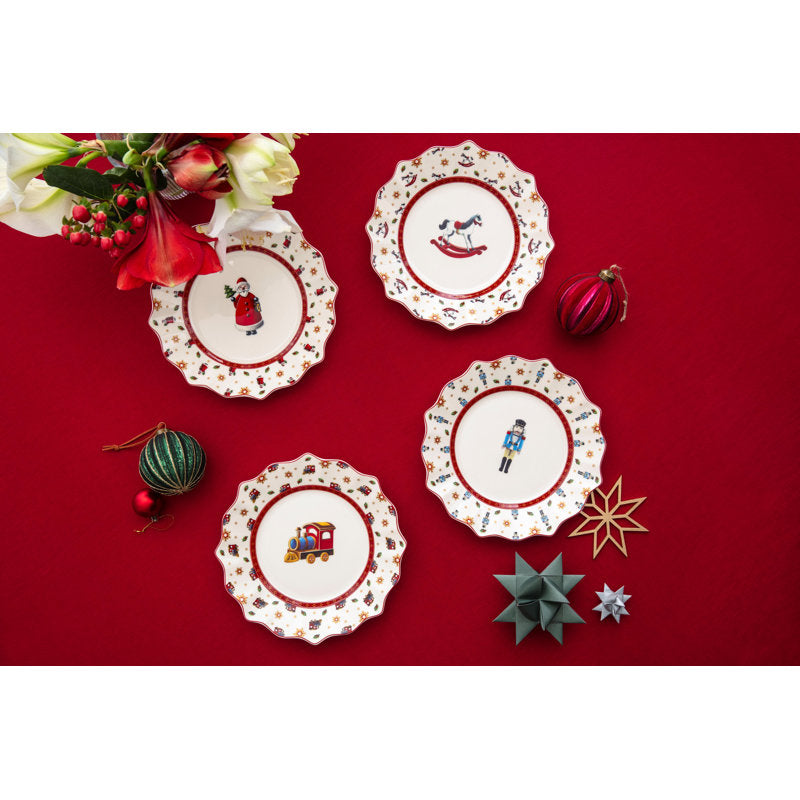 Villeroy & Boch Toy's Delight Anniversary Christmas Collection Plate Set of 4, 1 Each of Santa, Nutcracker, Locomotive and Rocking Horse, Premium Porcelain, 4-piece Assorted Set, 9.5 x 1 in