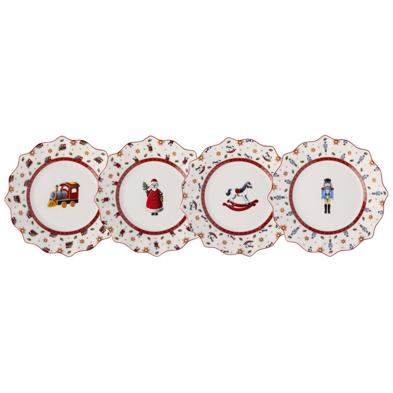 Villeroy & Boch Toy's Delight Anniversary Christmas Collection Plate Set of 4, 1 Each of Santa, Nutcracker, Locomotive and Rocking Horse, Premium Porcelain, 4-piece Assorted Set, 9.5 x 1 in