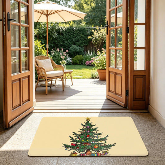 Vintage Christmas Tree Door Mat 24"X 36" for Front Door