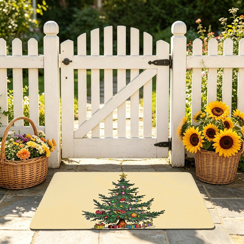 Vintage Christmas Tree Door Mat 24"X 36" for Front Door