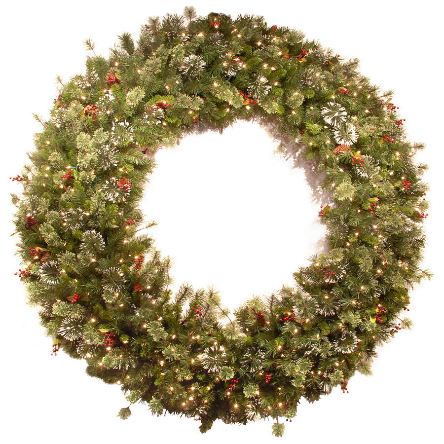 60 Inch Pre-Lit Wintry Pine Wreath with Clear Lights Pine Cones Berries | USA Decoration®