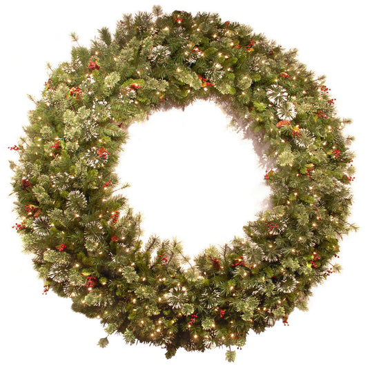 60 Inch Pre-Lit Wintry Pine Wreath with Clear Lights Pine Cones Berries | USA Decoration®