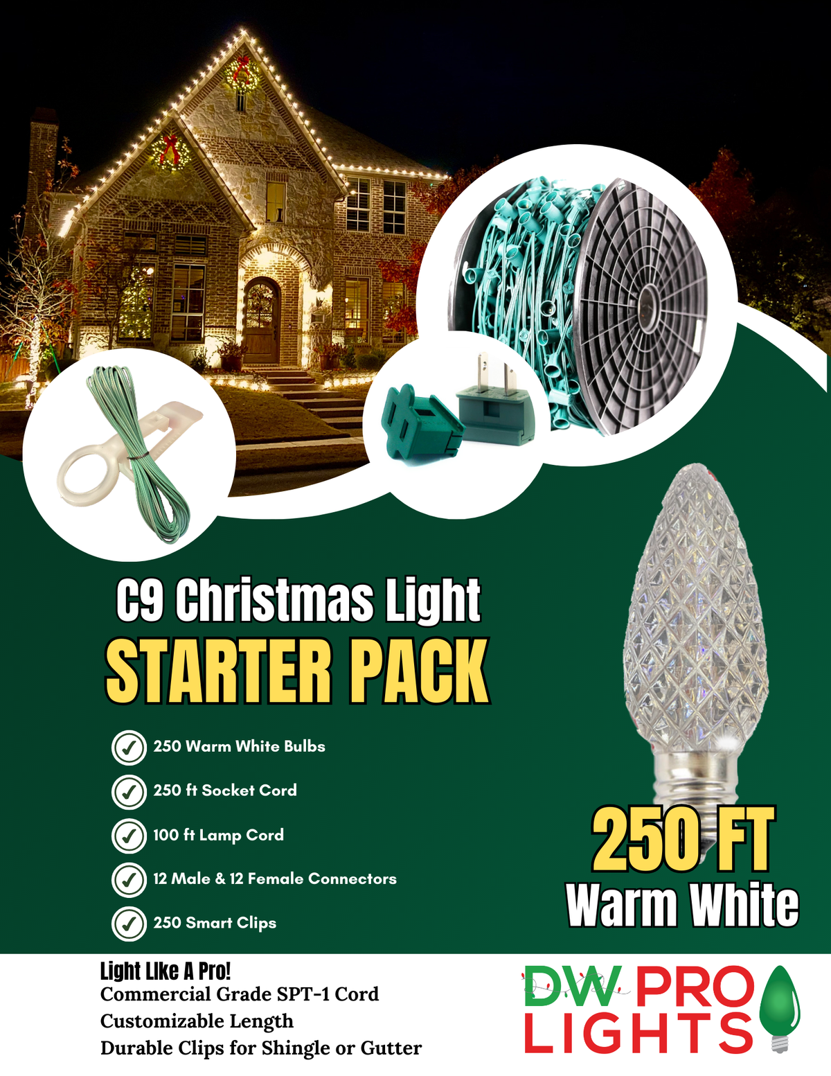 250' Outdoor Christmas Lighting Kit - Warm White