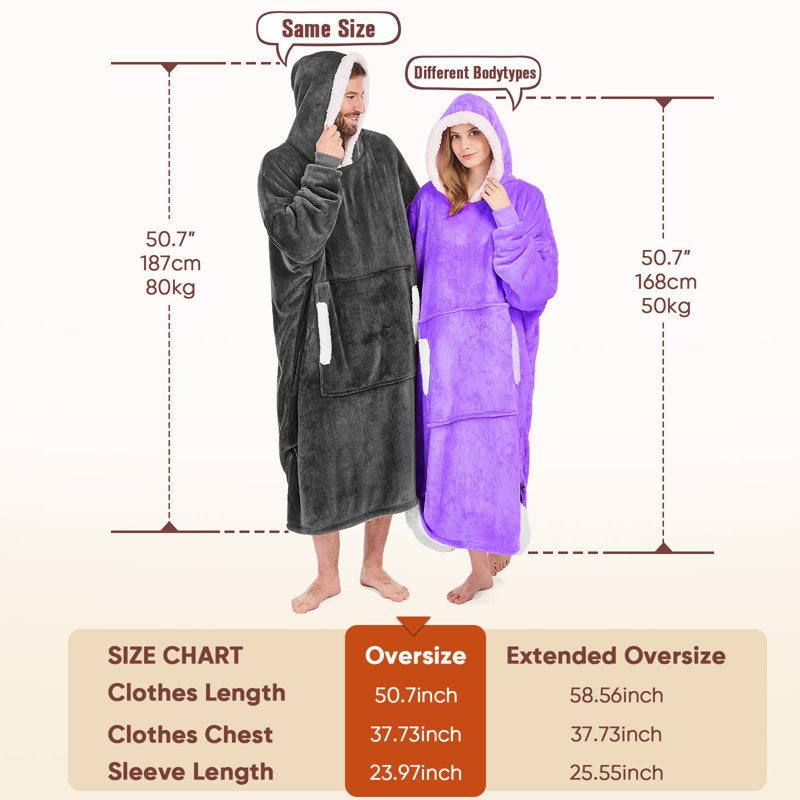 Wearable Blanket Sweatshirt Gifts for Women and Men, Warm and Cozy Giant Blanket Hoodie, Thick Flannel Blanket with Sleeves and Pocket