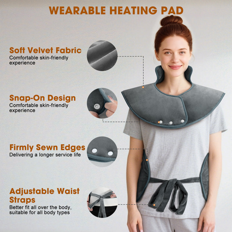 Wearable Heating Pad For Back, Neck & Shoulders, Relaxing Muscle Warmer With 3 Heat Settings & 2-Hour Auto-Off, Ergonomic Fit Design, Ideal Gift For Women, Men, Parents & Seniors